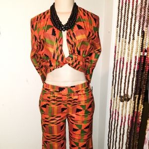 African orange print 2pcs set